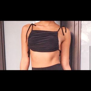 Black Slinky Side Ruched Bandeau Crop Top